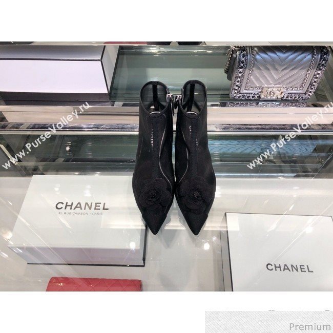 Chanel Camellia Mesh Heel Short Boots G34544 Black 2019 (XO-9040445)