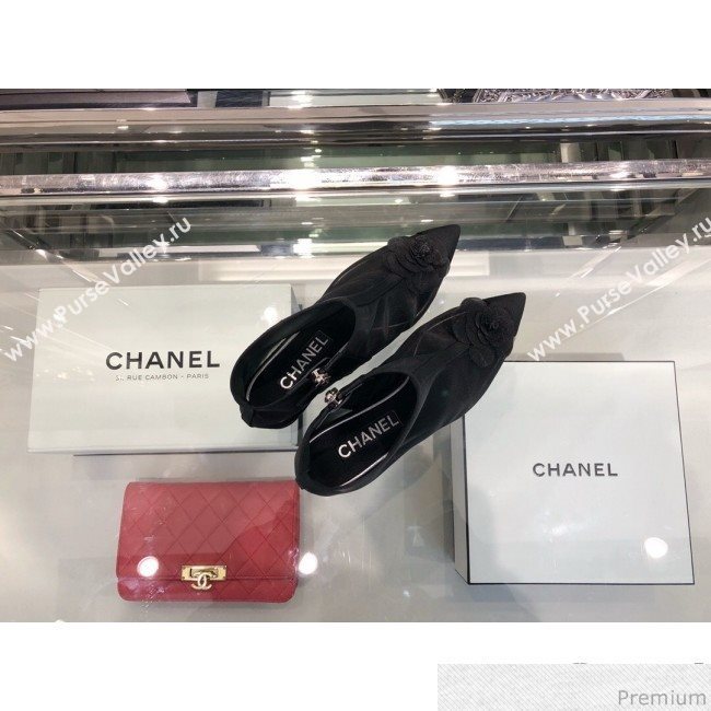 Chanel Camellia Mesh Heel Short Boots G34544 Black 2019 (XO-9040445)