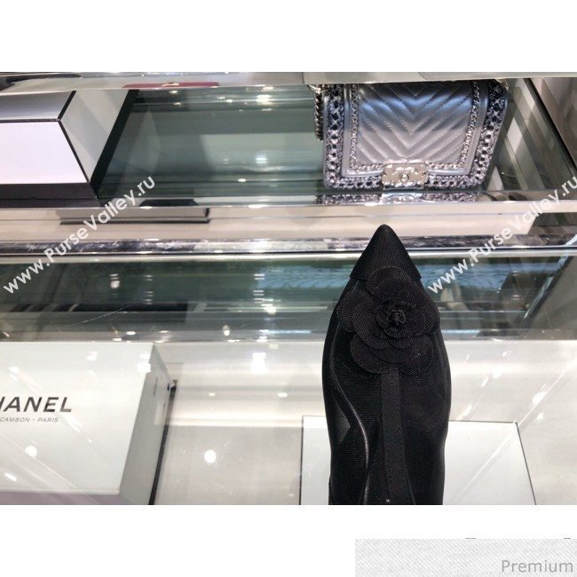 Chanel Camellia Mesh Heel Short Boots G34544 Black 2019 (XO-9040445)