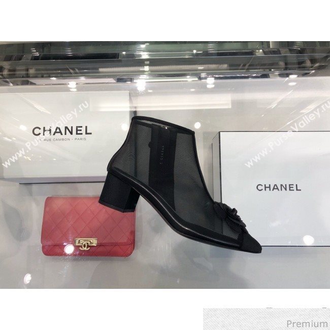 Chanel Camellia Mesh Heel Short Boots G34544 Black 2019 (XO-9040445)