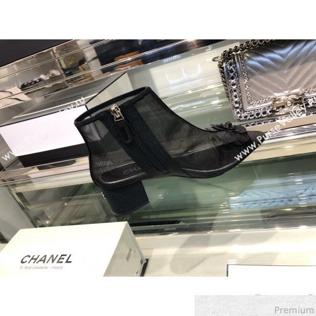 Chanel Camellia Mesh Heel Short Boots G34544 Black 2019 (XO-9040445)