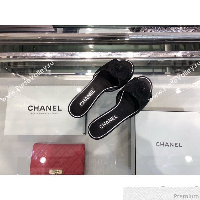 Chanel Camellia Mesh Flat Sandals G34542 Black 2019 (XO-9040446)