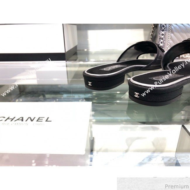 Chanel Camellia Mesh Flat Sandals G34542 Black 2019 (XO-9040446)