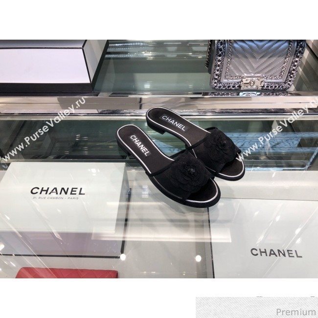 Chanel Camellia Mesh Flat Sandals G34542 Black 2019 (XO-9040446)