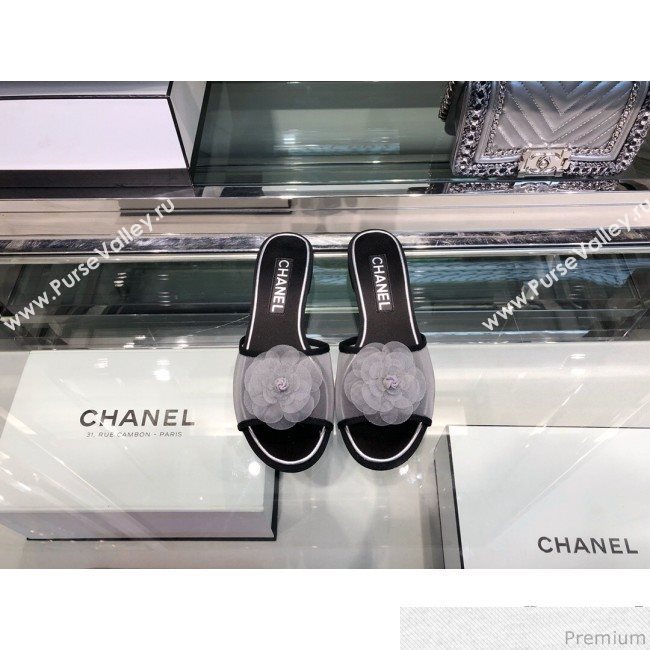 Chanel Camellia Mesh Flat Sandals G34542 Gray 2019 (XO-9040447)