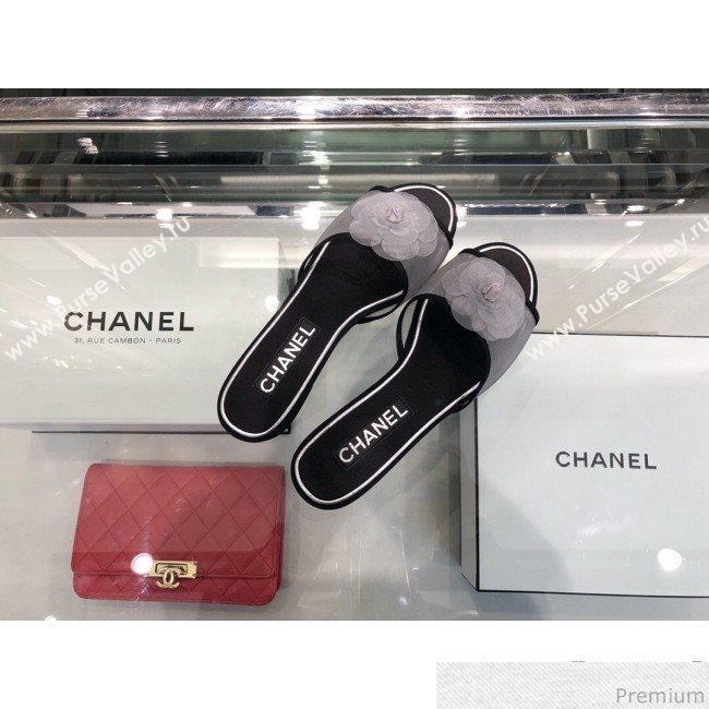 Chanel Camellia Mesh Flat Sandals G34542 Gray 2019 (XO-9040447)