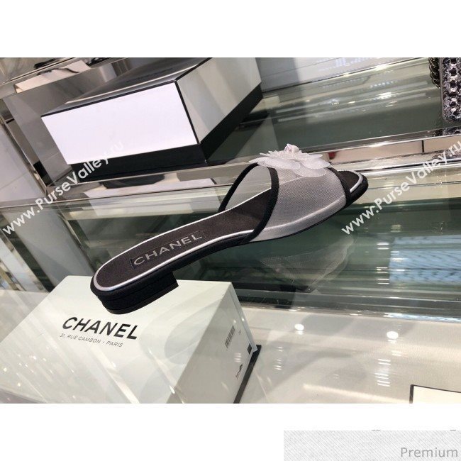 Chanel Camellia Mesh Flat Sandals G34542 Gray 2019 (XO-9040447)
