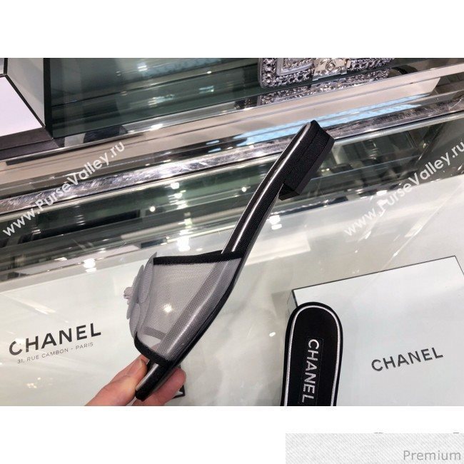 Chanel Camellia Mesh Flat Sandals G34542 Gray 2019 (XO-9040447)
