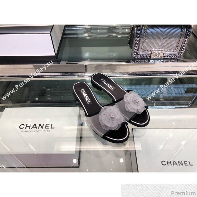 Chanel Camellia Mesh Flat Sandals G34542 Gray 2019 (XO-9040447)