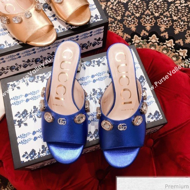 Gucci Low-heel Stone Slide Sandals Blue 2019 (KL-9040450)