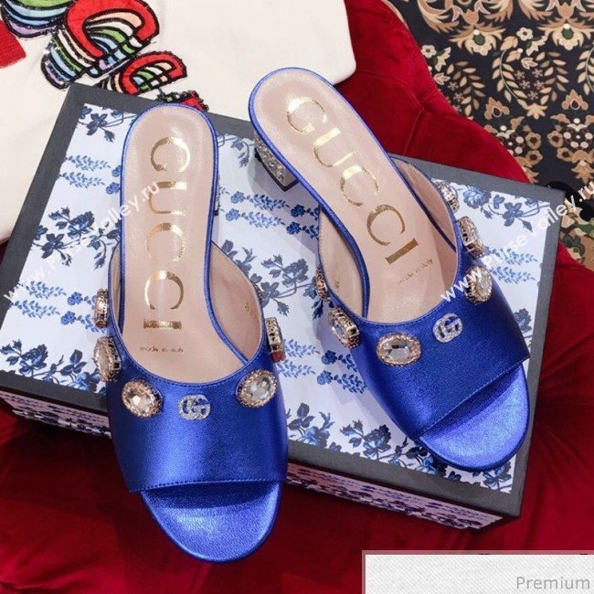 Gucci Low-heel Stone Slide Sandals Blue 2019 (KL-9040450)