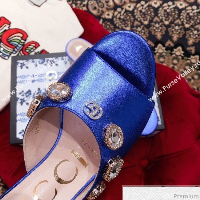 Gucci Low-heel Stone Slide Sandals Blue 2019 (KL-9040450)