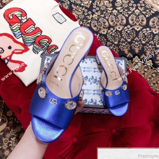 Gucci Low-heel Stone Slide Sandals Blue 2019 (KL-9040450)