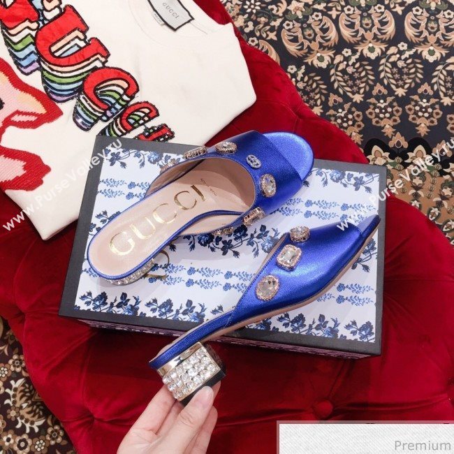 Gucci Low-heel Stone Slide Sandals Blue 2019 (KL-9040450)