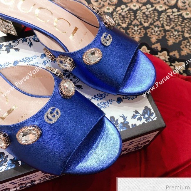 Gucci Low-heel Stone Slide Sandals Blue 2019 (KL-9040450)