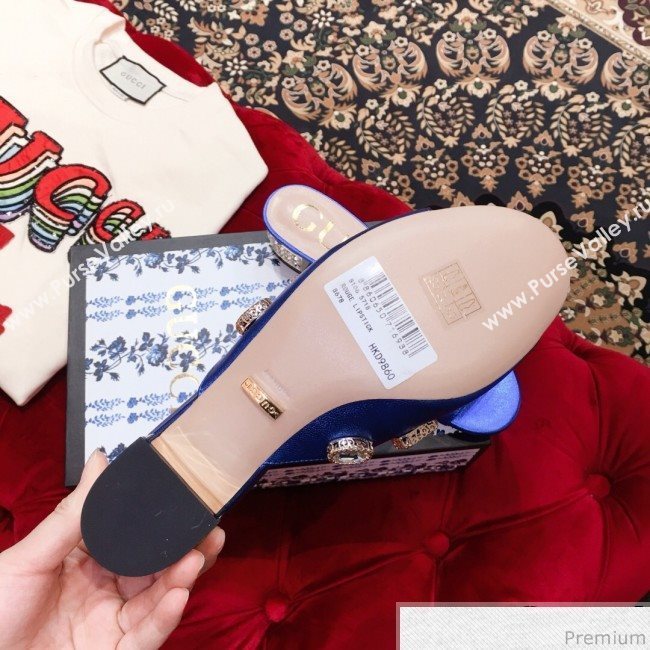 Gucci Low-heel Stone Slide Sandals Blue 2019 (KL-9040450)