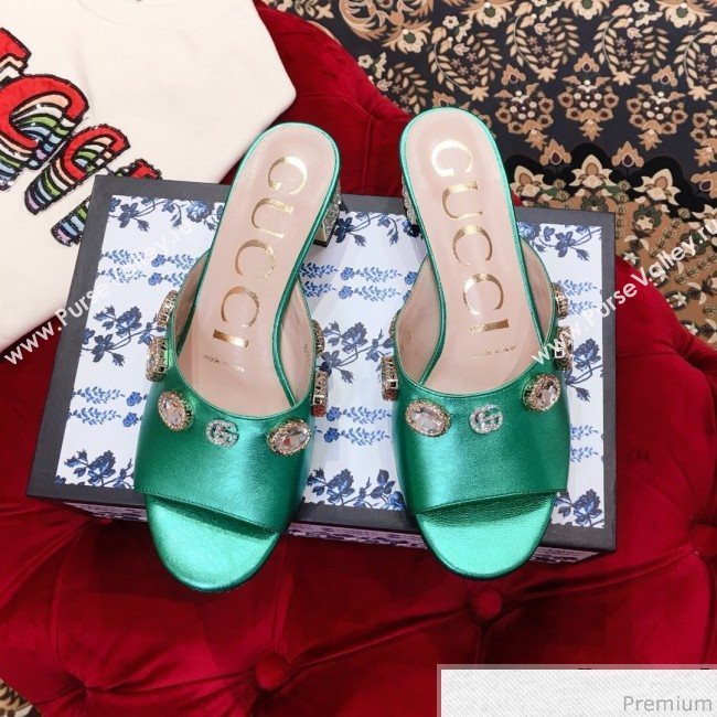 Gucci Low-heel Stone Slide Sandals Green 2019 (KL-9040449)