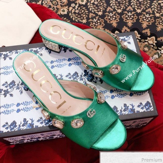 Gucci Low-heel Stone Slide Sandals Green 2019 (KL-9040449)