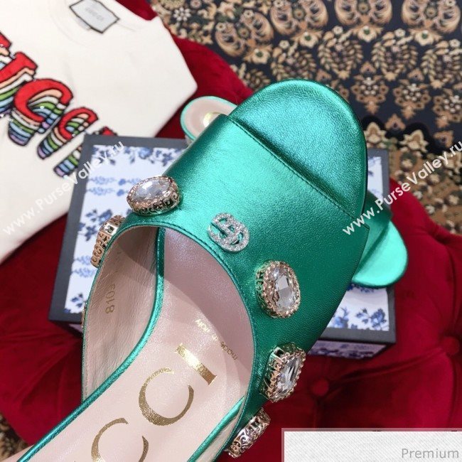Gucci Low-heel Stone Slide Sandals Green 2019 (KL-9040449)