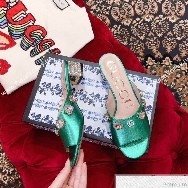 Gucci Low-heel Stone Slide Sandals Green 2019 (KL-9040449)