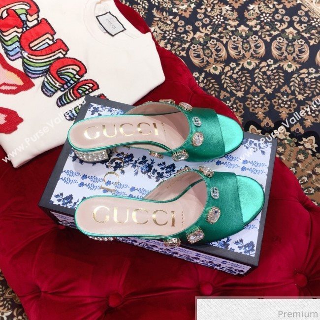 Gucci Low-heel Stone Slide Sandals Green 2019 (KL-9040449)