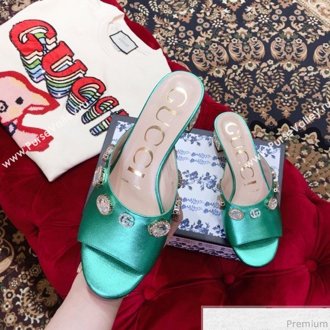 Gucci Low-heel Stone Slide Sandals Green 2019 (KL-9040449)