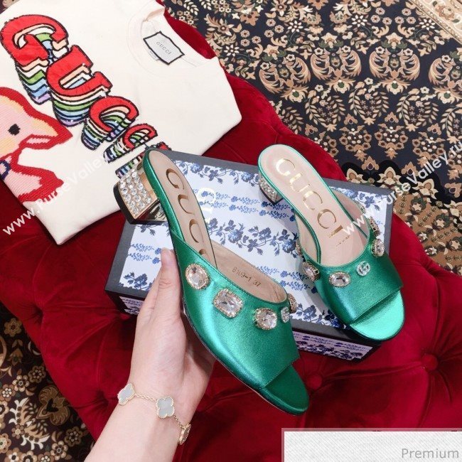 Gucci Low-heel Stone Slide Sandals Green 2019 (KL-9040449)