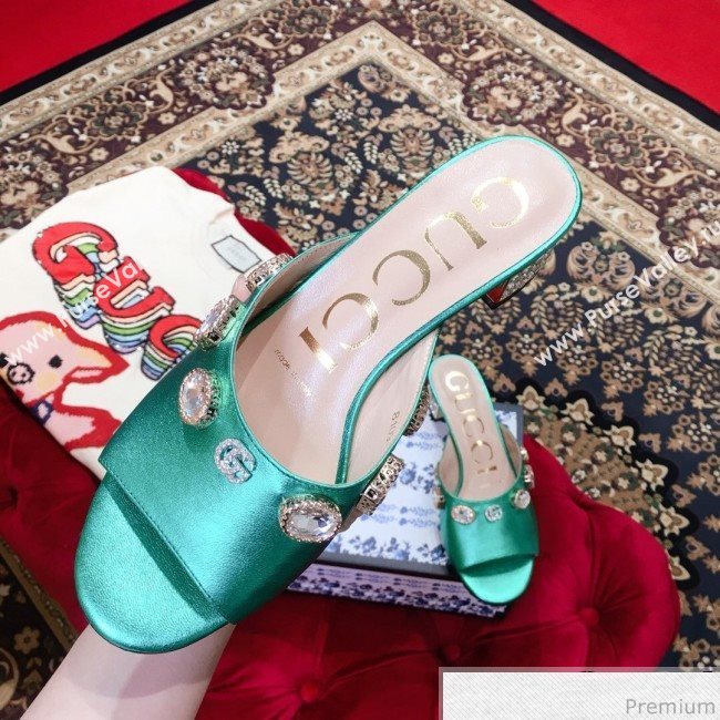 Gucci Low-heel Stone Slide Sandals Green 2019 (KL-9040449)