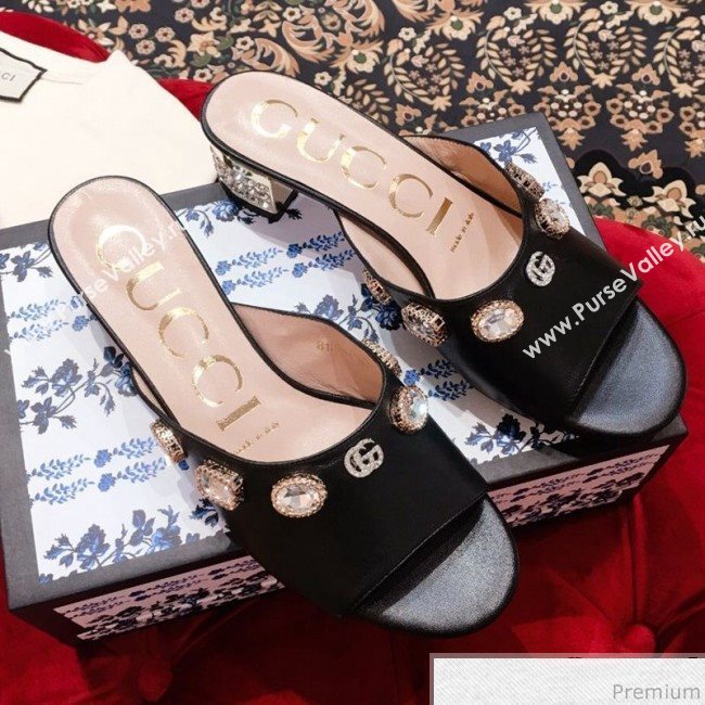 Gucci Low-heel Stone Slide Sandals Black 2019 (KL-9040451)