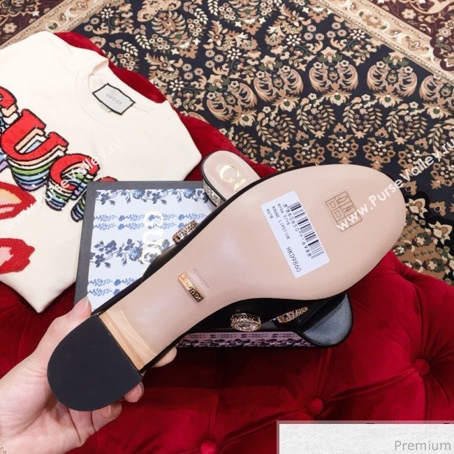 Gucci Low-heel Stone Slide Sandals Black 2019 (KL-9040451)