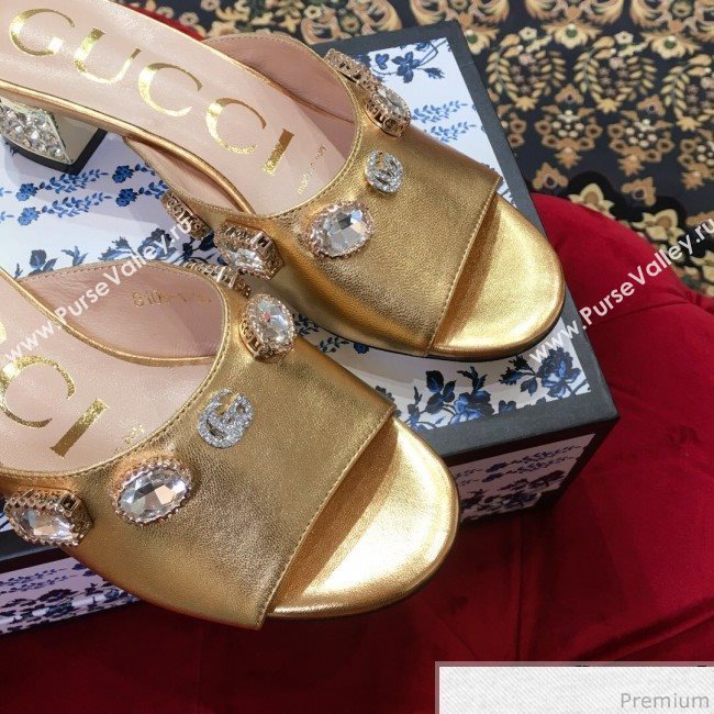 Gucci Low-heel Stone Slide Sandals Gold 2019 (KL-9040452)