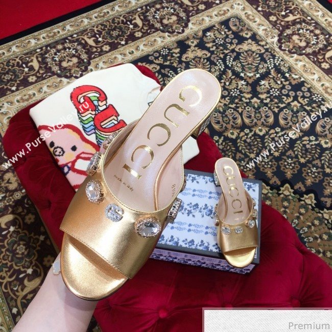 Gucci Low-heel Stone Slide Sandals Gold 2019 (KL-9040452)