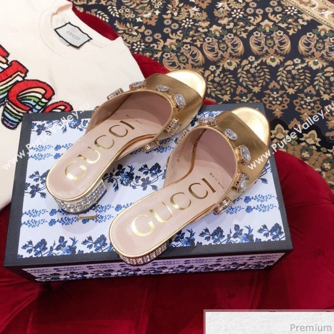 Gucci Low-heel Stone Slide Sandals Gold 2019 (KL-9040452)