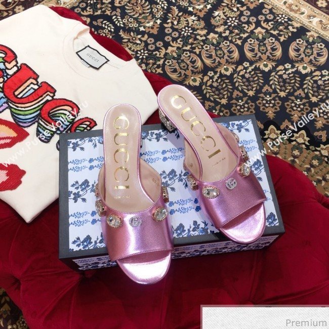 Gucci Low-heel Stone Slide Sandals Pink 2019 (KL-9040453)
