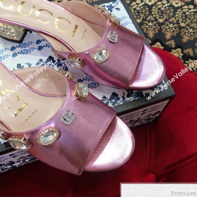 Gucci Low-heel Stone Slide Sandals Pink 2019 (KL-9040453)