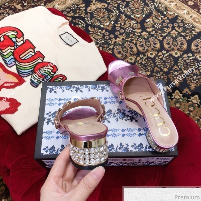 Gucci Low-heel Stone Slide Sandals Pink 2019 (KL-9040453)