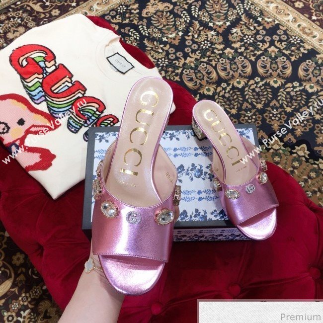 Gucci Low-heel Stone Slide Sandals Pink 2019 (KL-9040453)