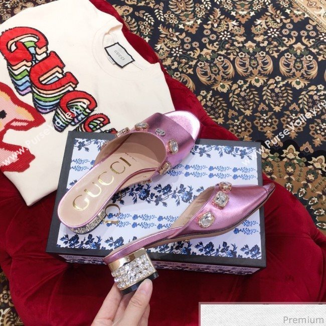 Gucci Low-heel Stone Slide Sandals Pink 2019 (KL-9040453)