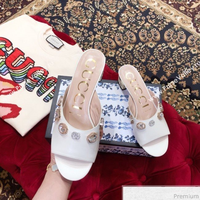 Gucci Low-heel Stone Slide Sandals White 2019 (KL-9040454)