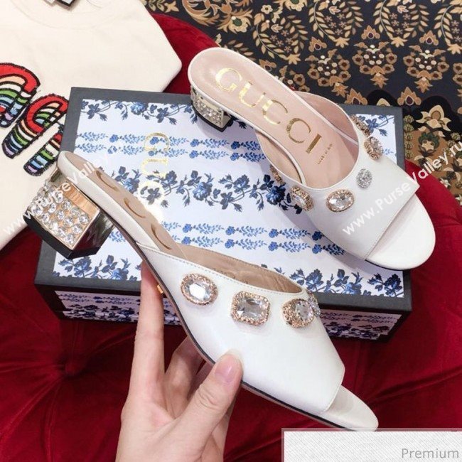 Gucci Low-heel Stone Slide Sandals White 2019 (KL-9040454)