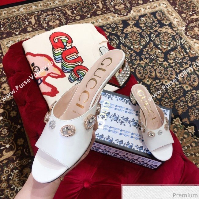 Gucci Low-heel Stone Slide Sandals White 2019 (KL-9040454)