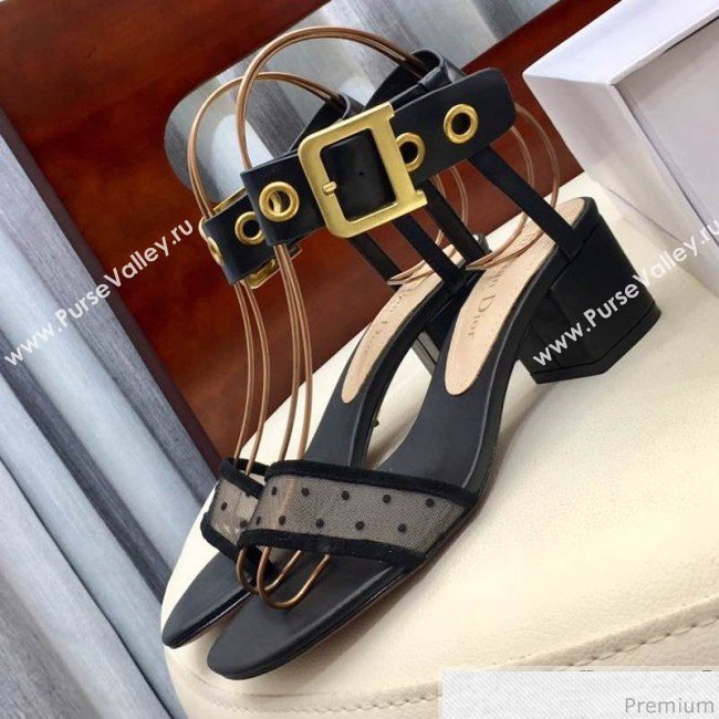 Dior D-Dior Mesh Mid-heel Sandals Black 2019 (HZJ-9040459)