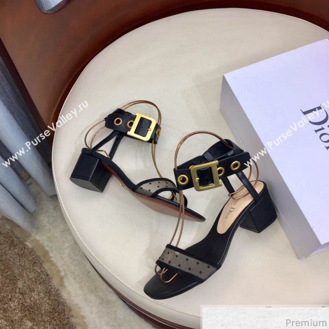Dior D-Dior Mesh Mid-heel Sandals Black 2019 (HZJ-9040459)