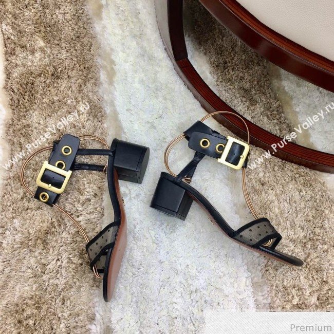 Dior D-Dior Mesh Mid-heel Sandals Black 2019 (HZJ-9040459)