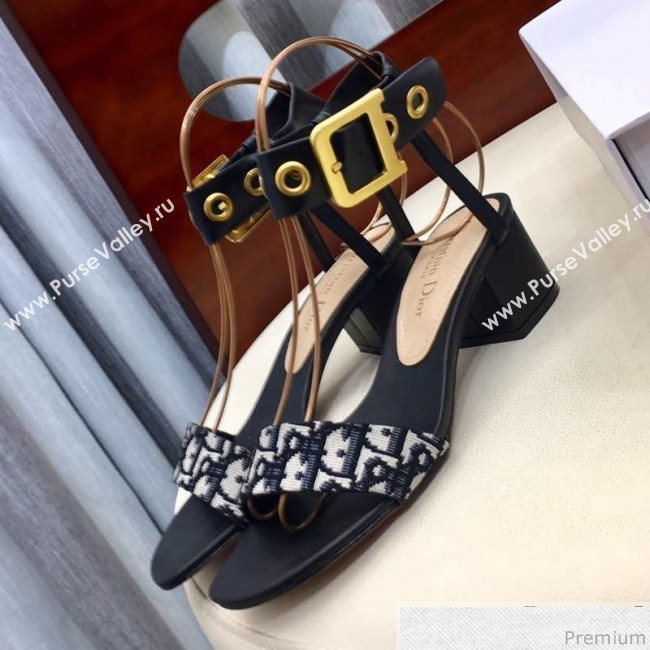 Dior D-Dior Mid-heel Sandals Blue Oblique Canvas 2019 (HZJ-9040458)