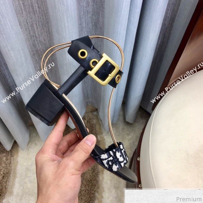 Dior D-Dior Mid-heel Sandals Blue Oblique Canvas 2019 (HZJ-9040458)