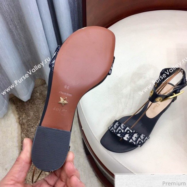 Dior D-Dior Mid-heel Sandals Blue Oblique Canvas 2019 (HZJ-9040458)