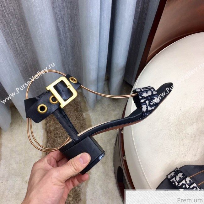 Dior D-Dior Mid-heel Sandals Blue Oblique Canvas 2019 (HZJ-9040458)