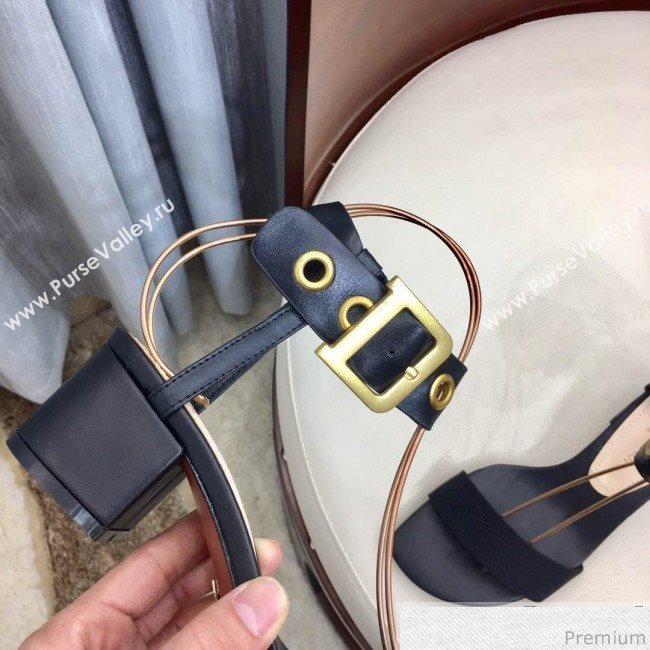 Dior D-Dior Mid-heel Sandals Black Canvas 2019 (HZJ-9040457)
