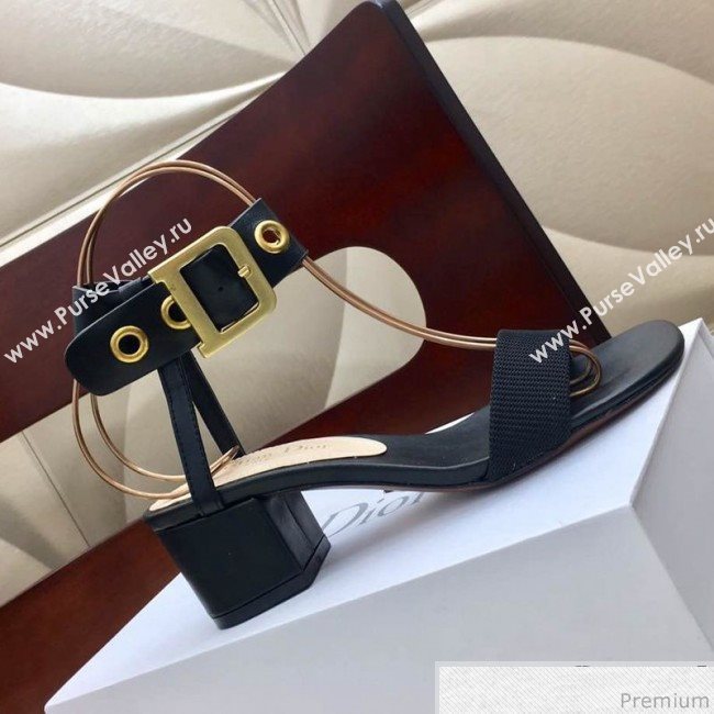 Dior D-Dior Mid-heel Sandals Black Canvas 2019 (HZJ-9040457)